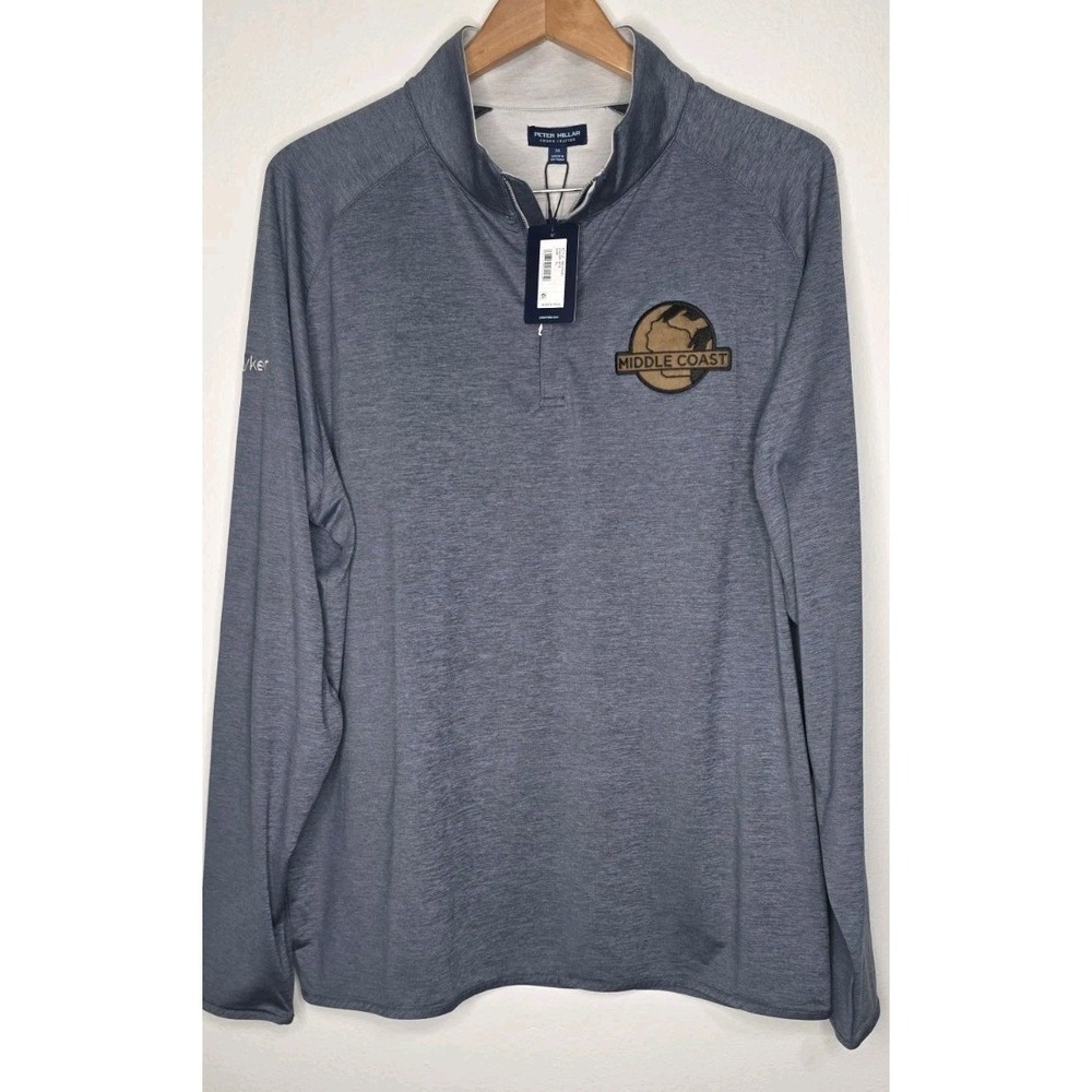New PETER MILLAR Crown Crafted Men 1/4 Zip Golf L/S Golf Pullover XL Blue Gray